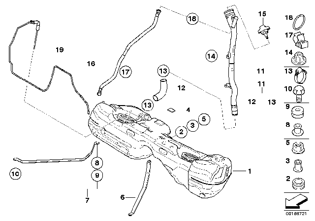 2010 BMW 128i Fuel Tank Mounting Parts Diagram