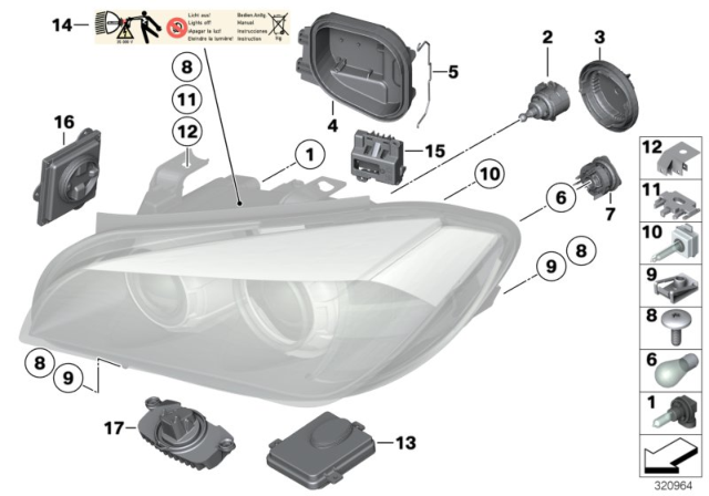 2013 BMW X1 Single Components For Headlight Diagram