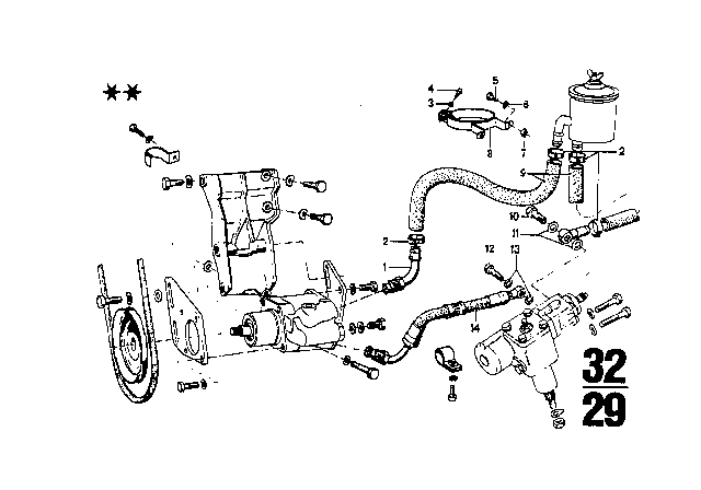 1969 BMW 2800CS Hydro Steering - Oil Pipes Diagram