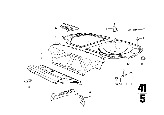 1970 BMW 2800CS Mounting Parts For Trunk Floor Panel Diagram