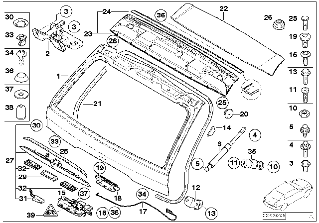 2005 BMW X5 Trunk Lid / Rear Window Diagram