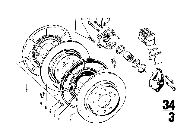 1976 BMW 3.0Si Rear Wheel Brake Diagram 1