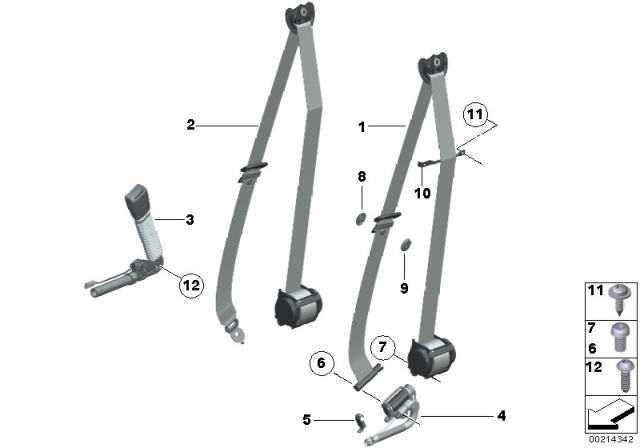 2010 BMW 550i GT xDrive Front Left Upper Seat Belt Diagram for 72117282903