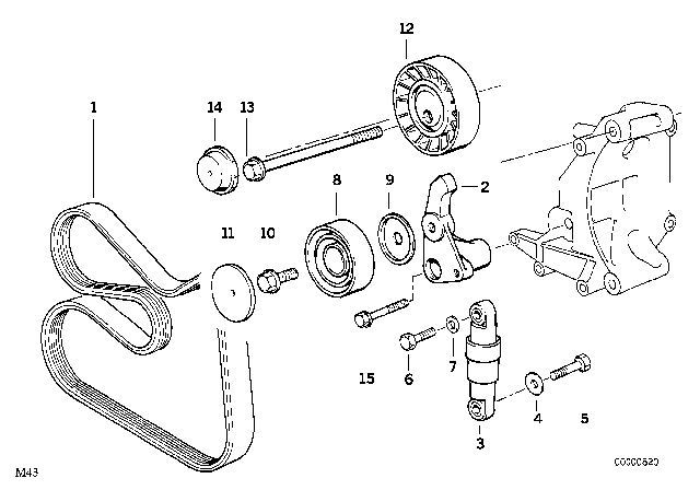 1993 BMW 318is Belt Drive Water Pump / Alternator Diagram 1