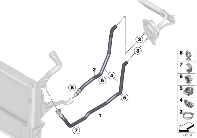 2014 BMW 328i Cooling Water Hoses Diagram 1