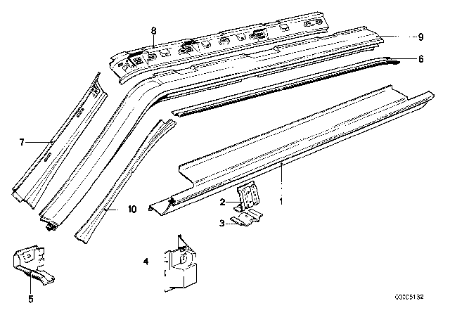 1980 BMW 733i Right Roof Frame Diagram for 41221858298