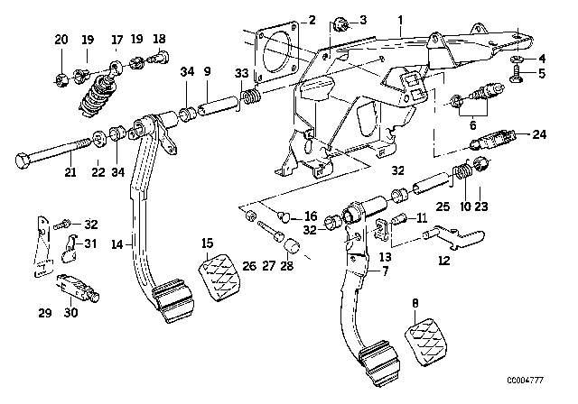 1988 BMW 735i Pedals / Stop Light Switch Diagram