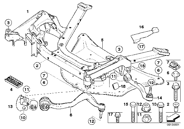 2002 BMW 745i Front Axle Support, Wishbone / Tension Strut Diagram