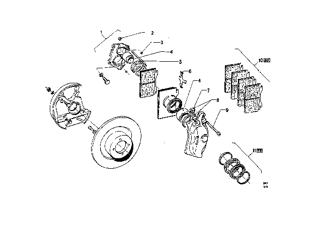 1969 BMW 2000 Front Wheel Brake, Dual-Circuit Diagram