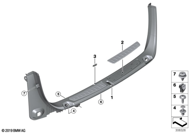 2014 BMW 328i GT xDrive Luggage Compartment Sill Trim Diagram