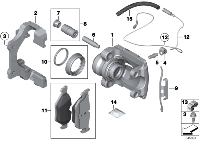 2013 BMW 328i Rear Wheel Brake, Brake Pad Sensor Diagram