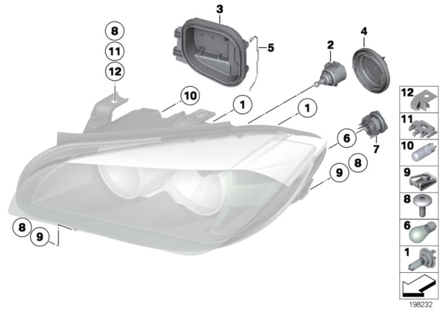 2015 BMW X1 Individual Parts For Headlamp, Halogen Diagram