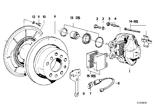 1980 BMW 733i Rear Wheel Brake, Brake Pad Sensor Diagram 1