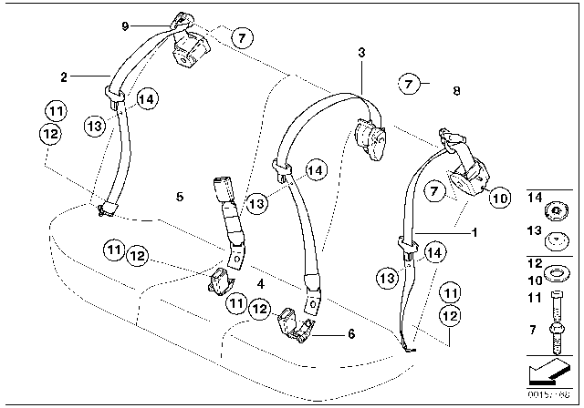 2001 BMW 540i Rear Upper Right Seat Belt Diagram for 72118238828