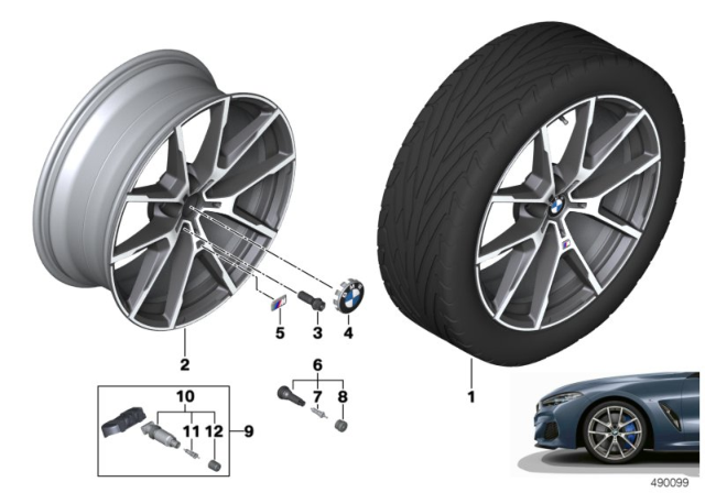 2020 BMW 840i xDrive Gran Coupe BMW Light-Alloy Wheel, V-Spoke Diagram 1