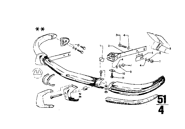 1972 BMW 3.0CS Bumper USA, Front Diagram 2