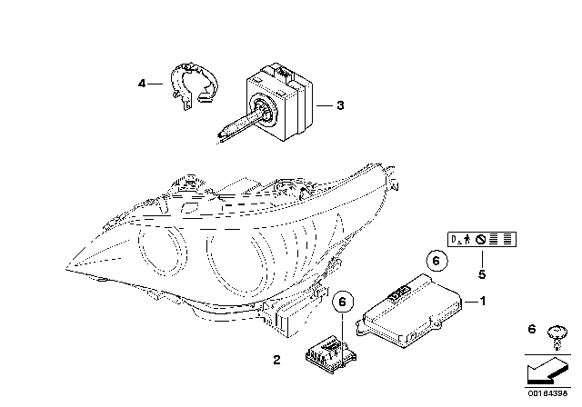 2008 BMW 535xi Headlight, Electronic Parts, Xenon Light Diagram