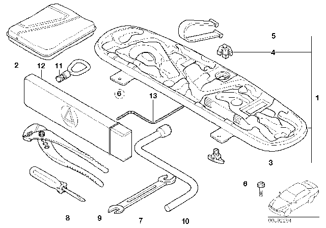 2002 BMW 325Ci Tool Kit / Tool Box Diagram