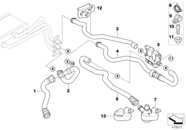 2004 BMW 525i Radiator And Engine Return Hose Diagram for 64216910759