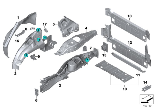 2010 BMW X5 Rear Wheelhouse / Floor Parts Diagram