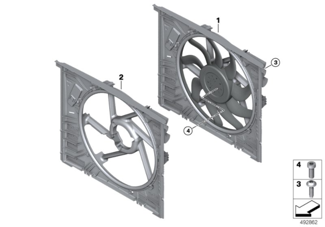 2020 BMW M340i Fan Housing, Mounting Parts Diagram