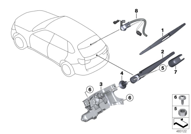 2014 BMW X5 Single Parts For Rear Window Wiper Diagram
