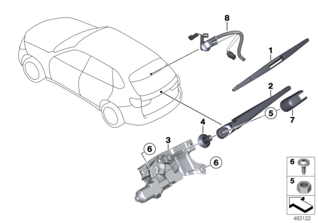 2017 BMW X5 Single Parts For Rear Window Wiper Diagram