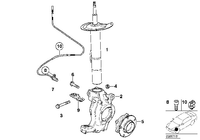 2002 BMW Z8 Front Spring Strut / Carrier / Wheel Bearing Diagram