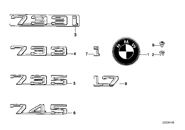 1980 BMW 733i Trunk Lid Emblem Diagram for 51141869985