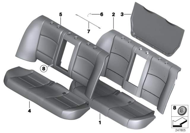 2014 BMW 535d Seat, Rear, Cushion & Cover Diagram 1