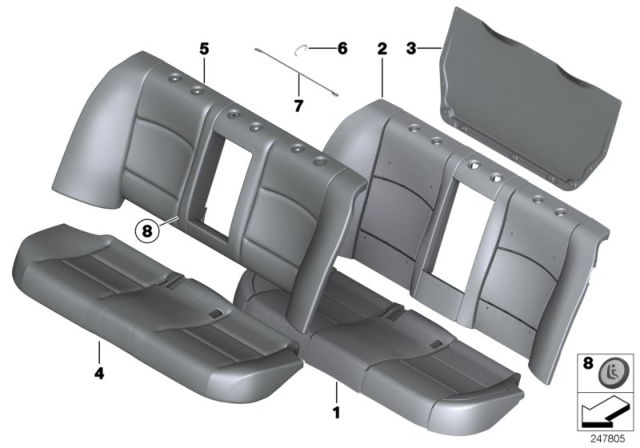 2016 BMW 535i xDrive Seat, Rear, Cushion & Cover Diagram 1