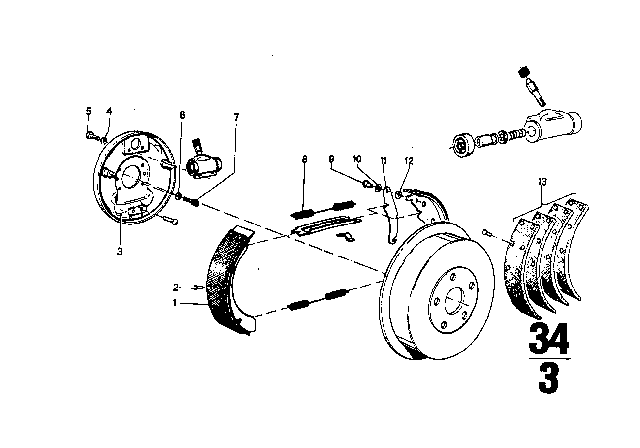 1971 BMW 2800CS Drum Brake - Brake Shoes / Brake Carrier Diagram 1