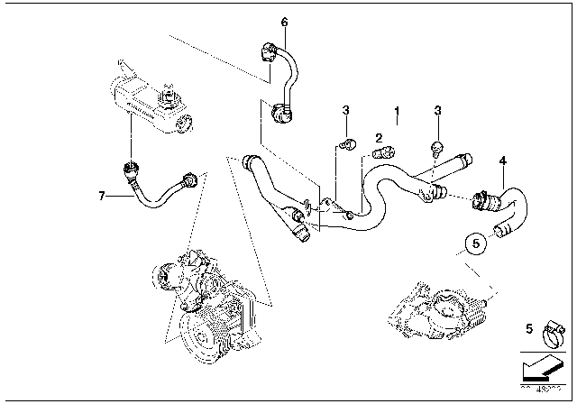 2011 BMW 335d Cooling System - Water Hoses Diagram