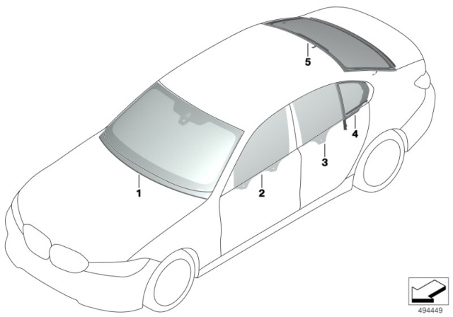 2019 BMW 330i xDrive Glazing Diagram