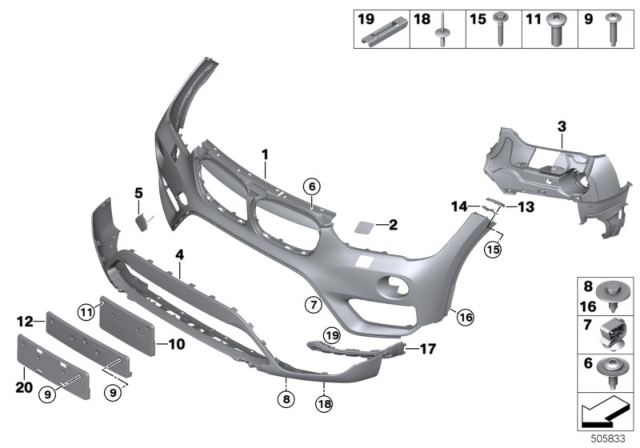 2017 BMW X1 Bumper Panel Front Lower Section Diagram for 51117354816
