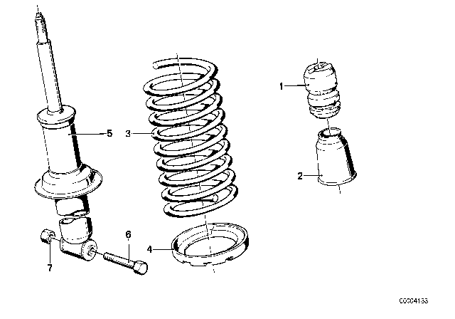 1981 BMW 633CSi Rear Spring Strut Spring Coils Diagram