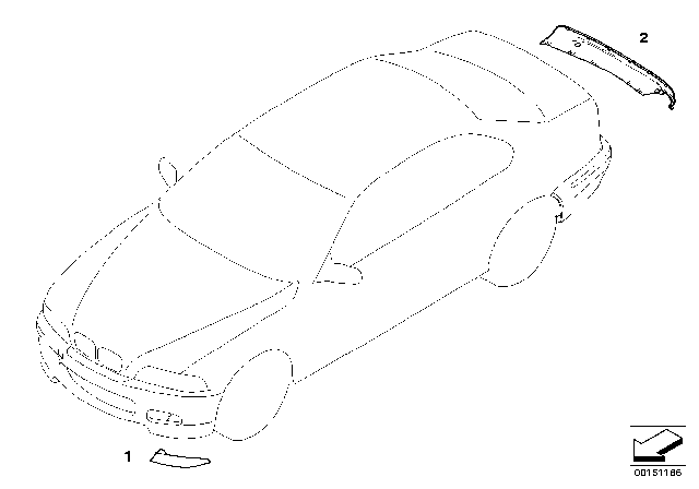2005 BMW 330xi Mounted Part Front Apron On Right Diagram for 51190414342