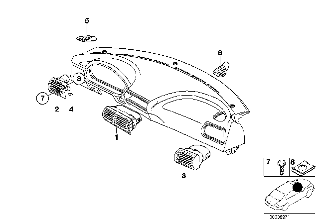 2001 BMW Z3 M Covering Defroster Nozzle Left Diagram for 64228399937