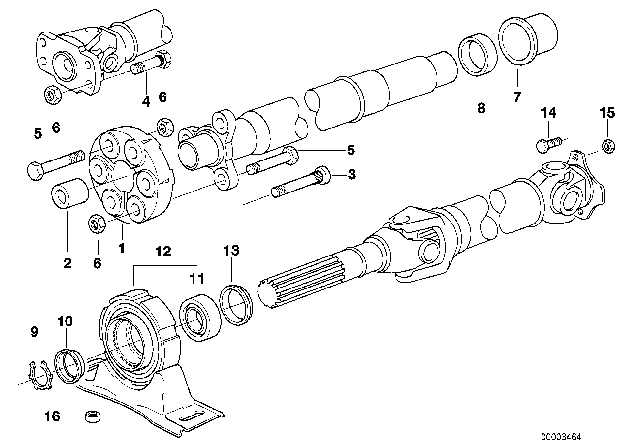 2000 BMW Z3 Drive Shaft-Center Bearing-Universal Joint Diagram