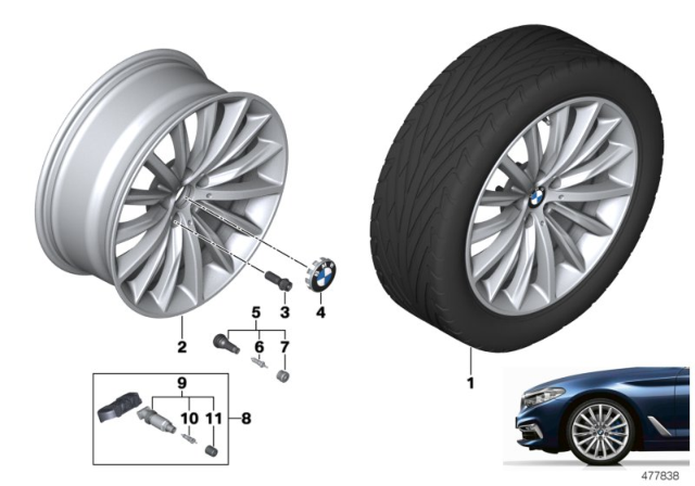 2018 BMW 530i Light Alloy Disc Wheel Reflexsilber Diagram for 36116874439