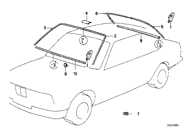 1990 BMW 735iL Glazing, Mounting Parts Diagram