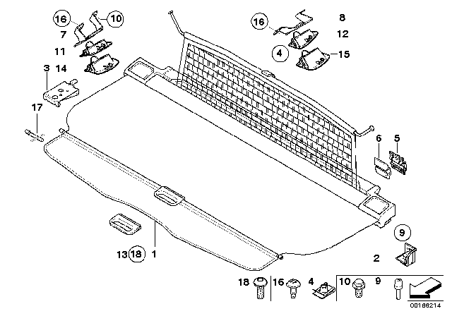 2012 BMW 328i Roller Screen / Load Area Roller Net Diagram