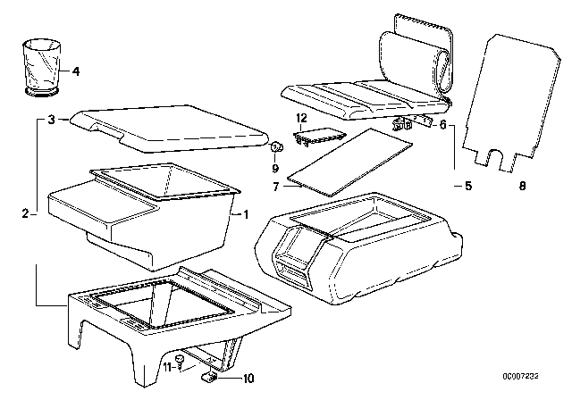 1992 BMW 750iL Armrest / Cold Compartment Diagram