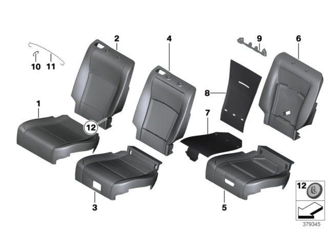 2011 BMW 535i GT Leather Cover For Basic Seat Left Diagram for 52207231277