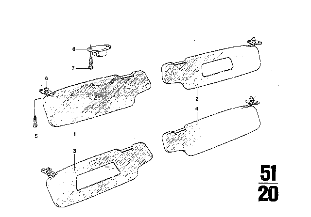 1969 BMW 2800 Sun Visors Diagram