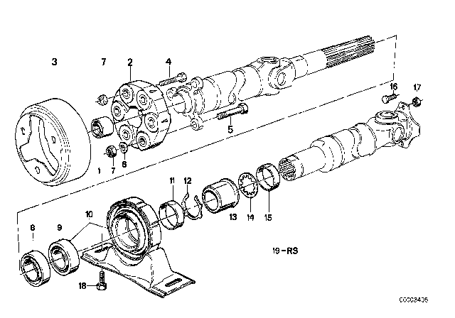 1991 BMW 318i Drive Shaft, Universal Joint / Centre Mounting Diagram 1
