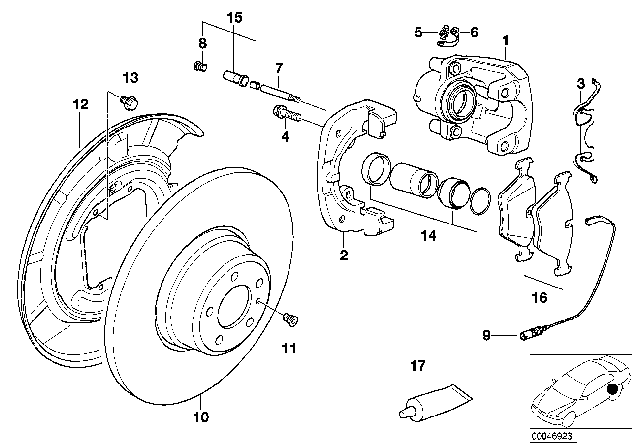 1998 BMW 750iL Rear Wheel Brake, Brake Pad Sensor Diagram