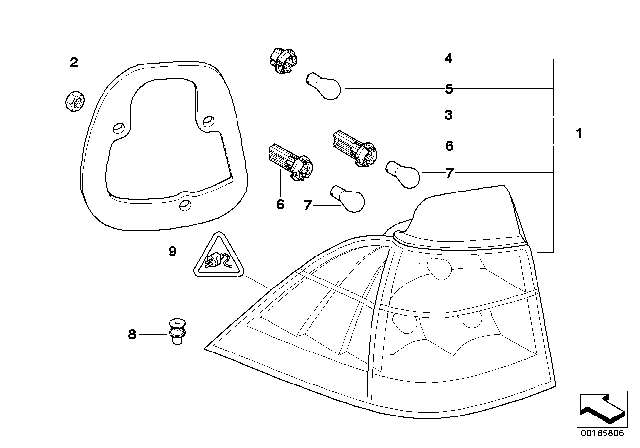 2006 BMW 530xi Rear Light In The Side Panel,White Right Diagram for 63217165828