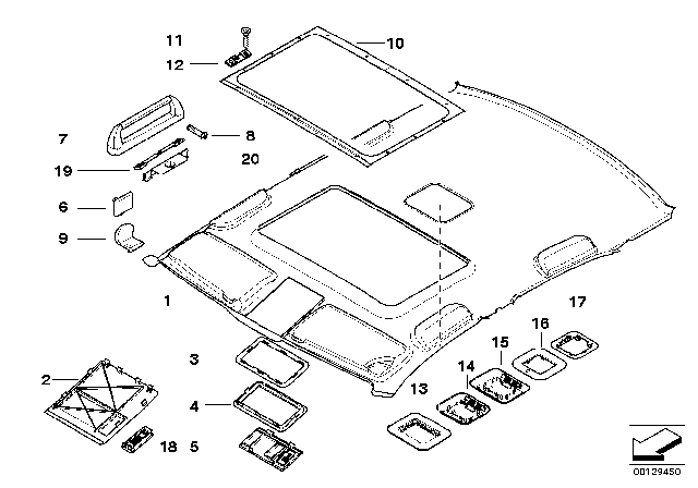 2001 BMW 540i Headlining / Handle Diagram 1