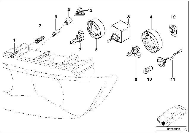 1998 BMW Z3 Single Components For Headlight Diagram